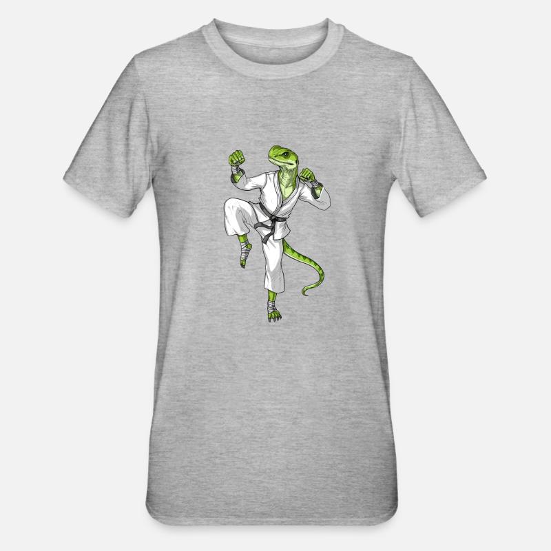 Karate Eidechse - Unisex Polycotton T-Shirt - Grau meliert