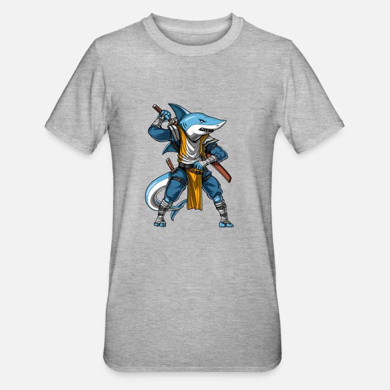 Requin Samurai Ninja - T-shirt polycoton Unisexe - gris chiné