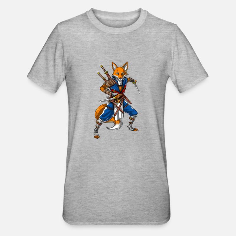Fox Ninja Samurai - Unisex Polycotton T-Shirt - Grau meliert