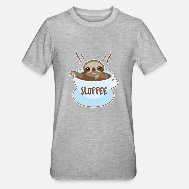 Faultier mit Kaffee - Unisex Polycotton T-Shirt - Grau meliert