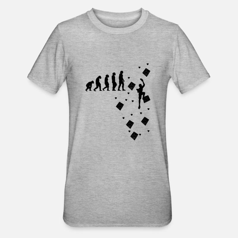Klettern Bouldern Bergsteigen Evolution Kletterer - Unisex Polycotton T-Shirt - Grau meliert