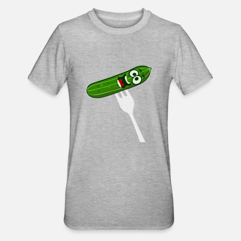 Concombre avec fourchette - drôle - T-shirt polycoton Unisexe - gris chiné