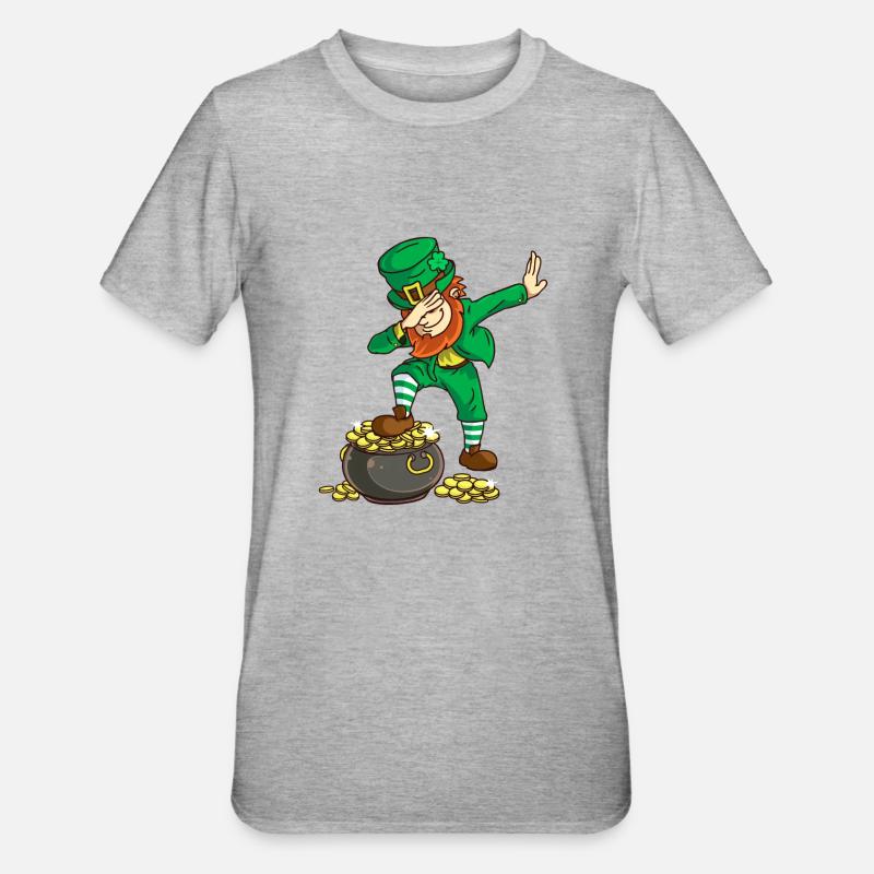 St Patricks Day Dabbing Leprechaun - Unisex Polycotton T-Shirt - heather grey