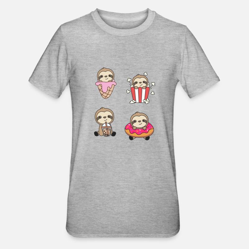 Sloth Candy Bubble Tea Popcorn Doughnut Sweet - Unisex Polycotton T-Shirt - heather grey