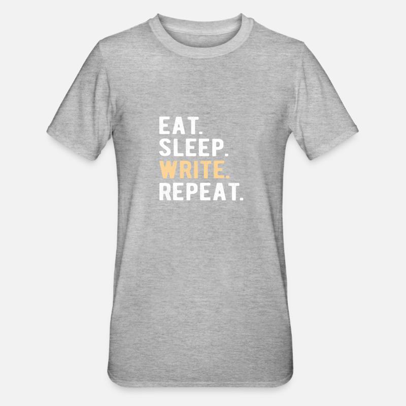 Writing/Writer : eat,sleep,write,repeat - Unisex Polycotton T-Shirt - Grau meliert