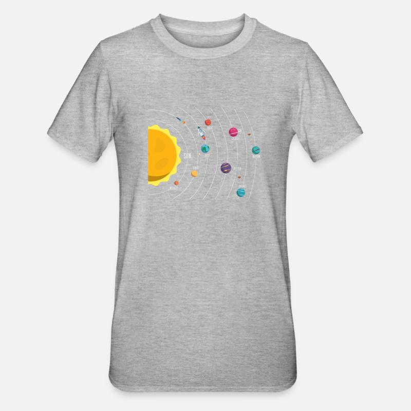 Système solaire, planète, planète, soleil, terre - T-shirt polycoton Unisexe - gris chiné