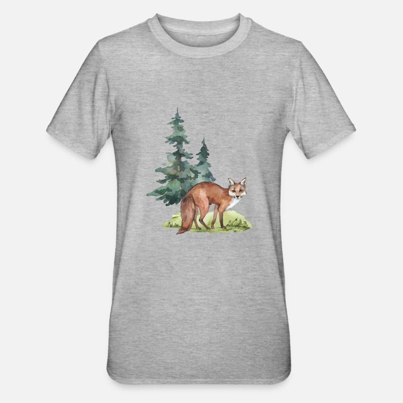 Fuchs Wald - Unisex Polycotton T-Shirt - Grau meliert