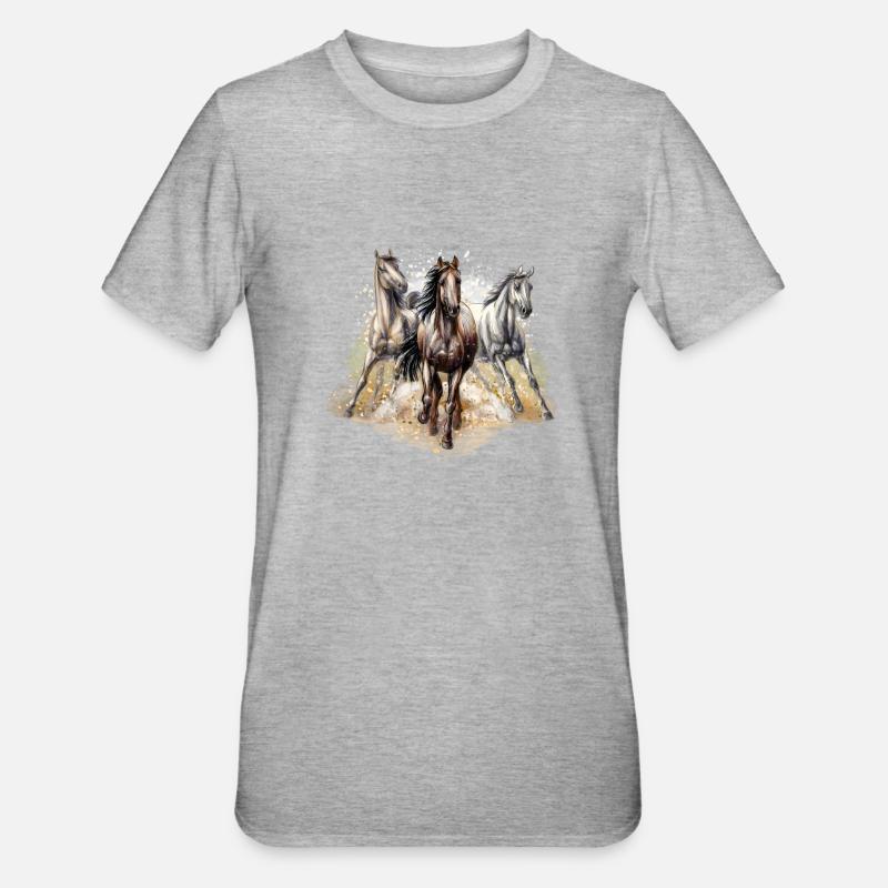 Pferde - Unisex Polycotton T-Shirt - Grau meliert