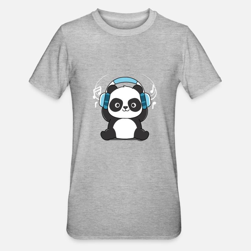 Panda avec écouteurs - T-shirt polycoton Unisexe - gris chiné