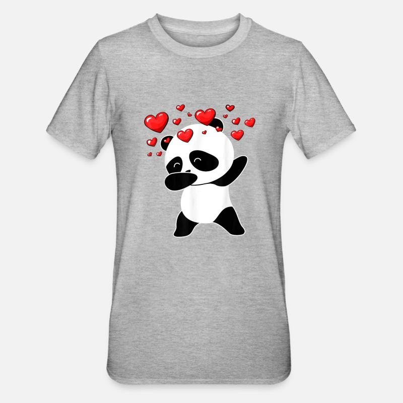 Panda Cool Dabbing Coeurs - T-shirt polycoton Unisexe - gris chiné