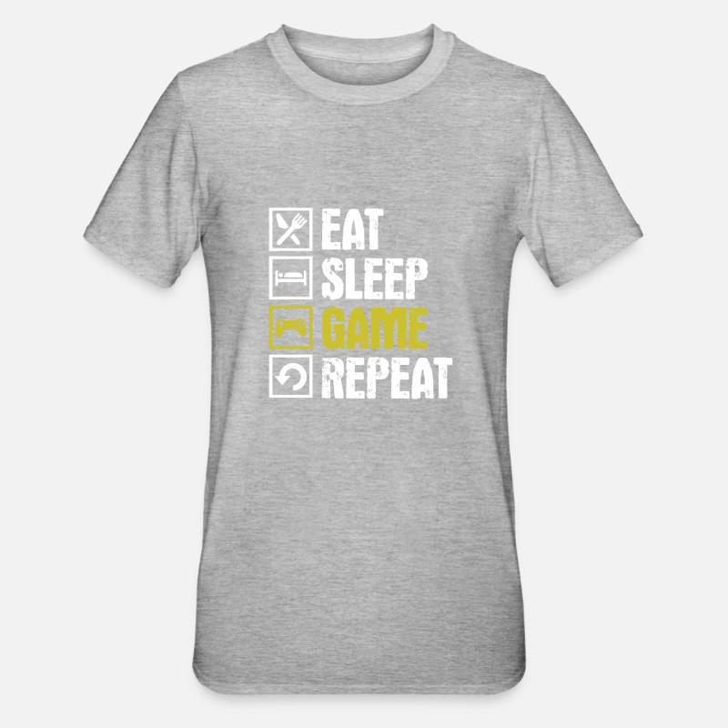 eat sleep game repeat - T-shirt polycoton Unisexe - gris chiné