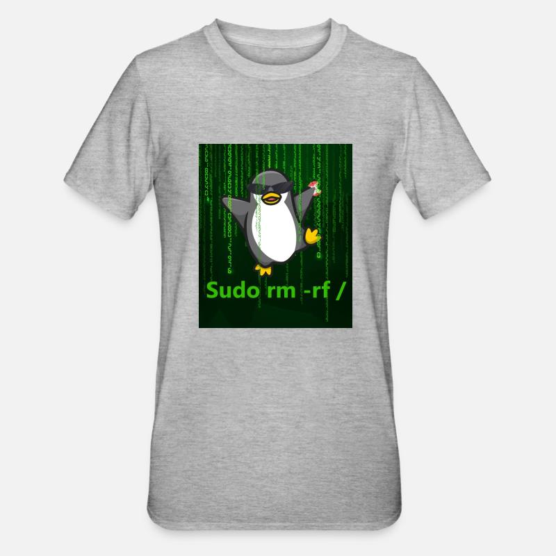 Pinguin Linux Sudo - Unisex Polycotton T-Shirt - Grau meliert