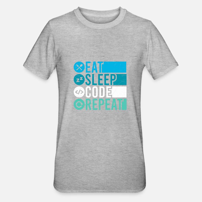 Eat Sleep Code Repeat Programmierer Software - Unisex Polycotton T-Shirt - Grau meliert