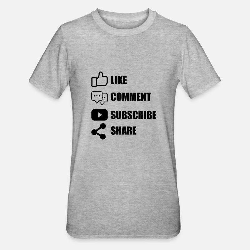 Like Comment Subscribe Share - T-shirt polycoton Unisexe - gris chiné