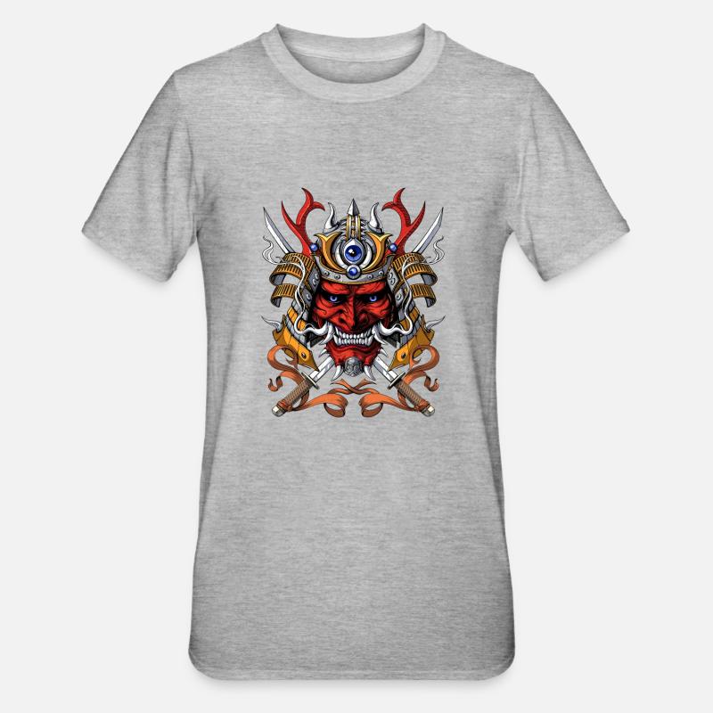 Samurai Dämon Oni - Unisex Polycotton T-Shirt - Grau meliert