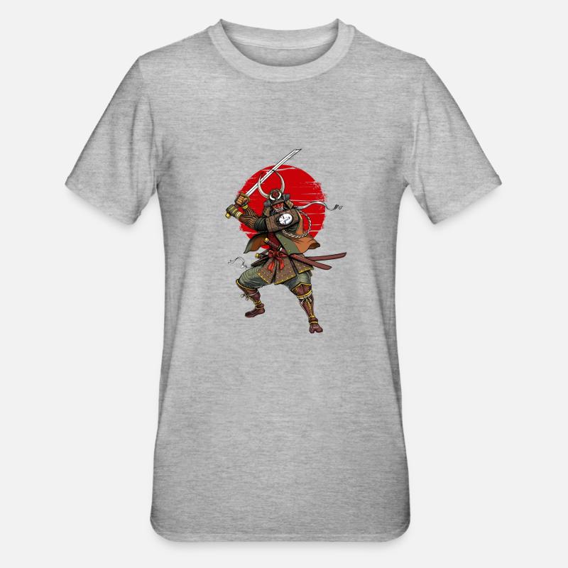 Samurai Krieger Dämon Oni - Unisex Polycotton T-Shirt - Grau meliert