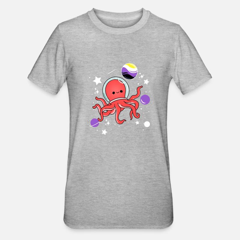 Poulpe Astronaute Nonbinary Pride - T-shirt polycoton Unisexe - gris chiné
