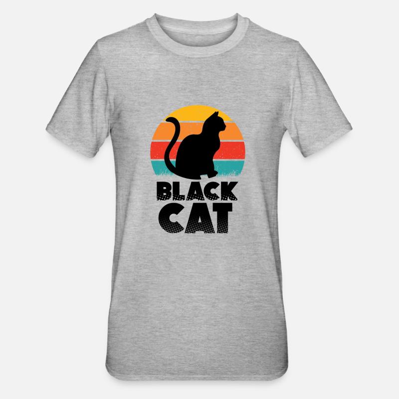 Schwarze Katze - Unisex Polycotton T-Shirt - Grau meliert