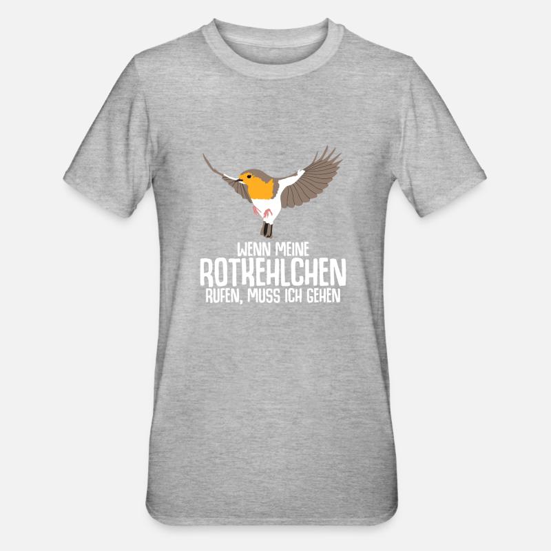 Rotkehlchen Vogel - Unisex Polycotton T-Shirt - Grau meliert