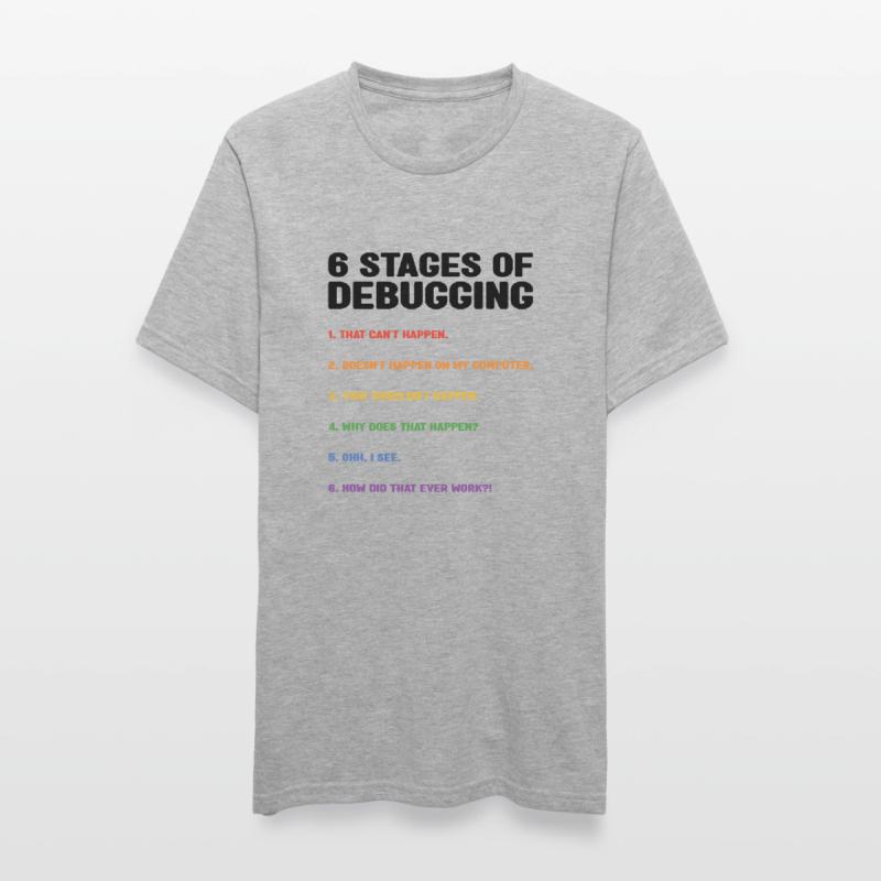 6 Stages Of Debugging Coder Programmer Software De Unisex Polycotton T-Shirt