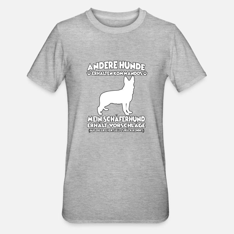Witziges Obedience Deutscher Schäferhund Hunde - Unisex Polycotton T-Shirt - Grau meliert