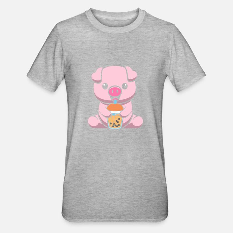 Cochon bubble Tea - T-shirt polycoton Unisexe - gris chiné