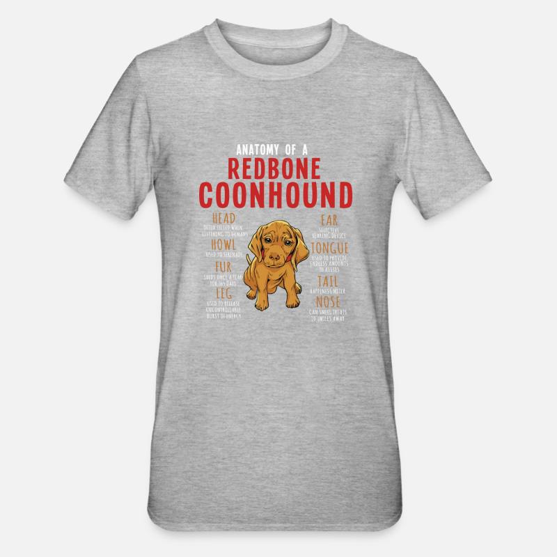 Anatomie d’un Redbone Coonhound - T-shirt polycoton Unisexe - gris chiné