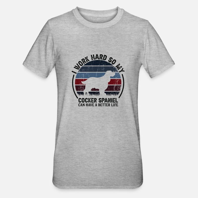 Arbeite Hart - Retro Cocker Spaniel - Unisex Polycotton T-Shirt - Grau meliert