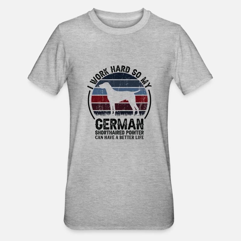 Travail acharné - Retro German Pointer - T-shirt polycoton Unisexe - gris chiné