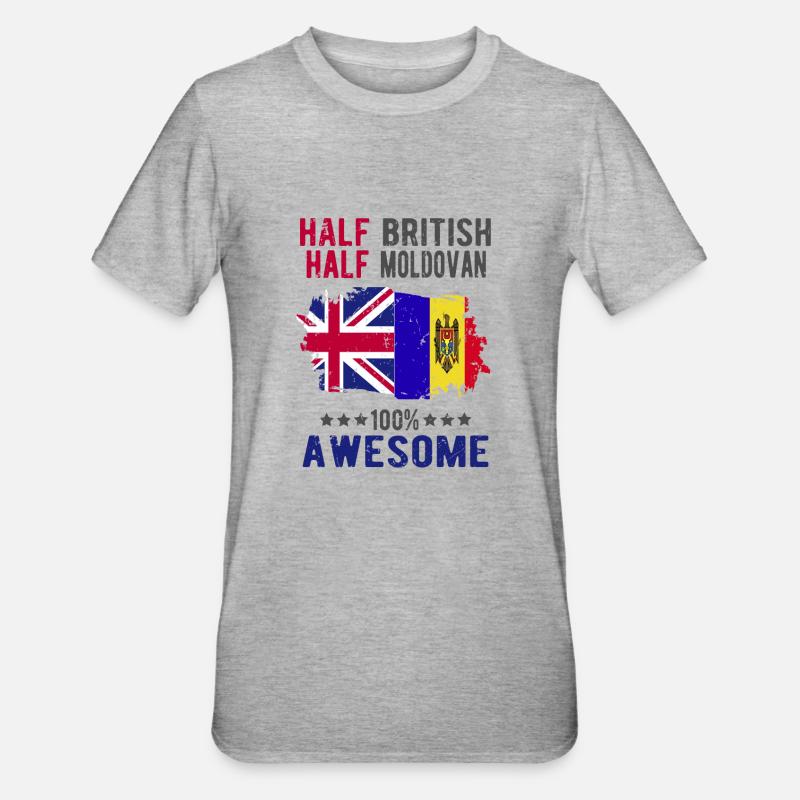 Halb Brite Halb Moldawier - Unisex Polycotton T-Shirt - Grau meliert