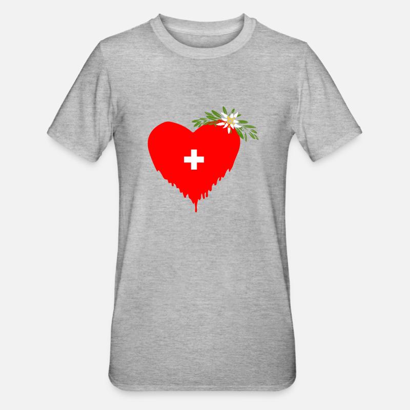 Schweizer Herz - Unisex Polycotton T-Shirt - Grau meliert