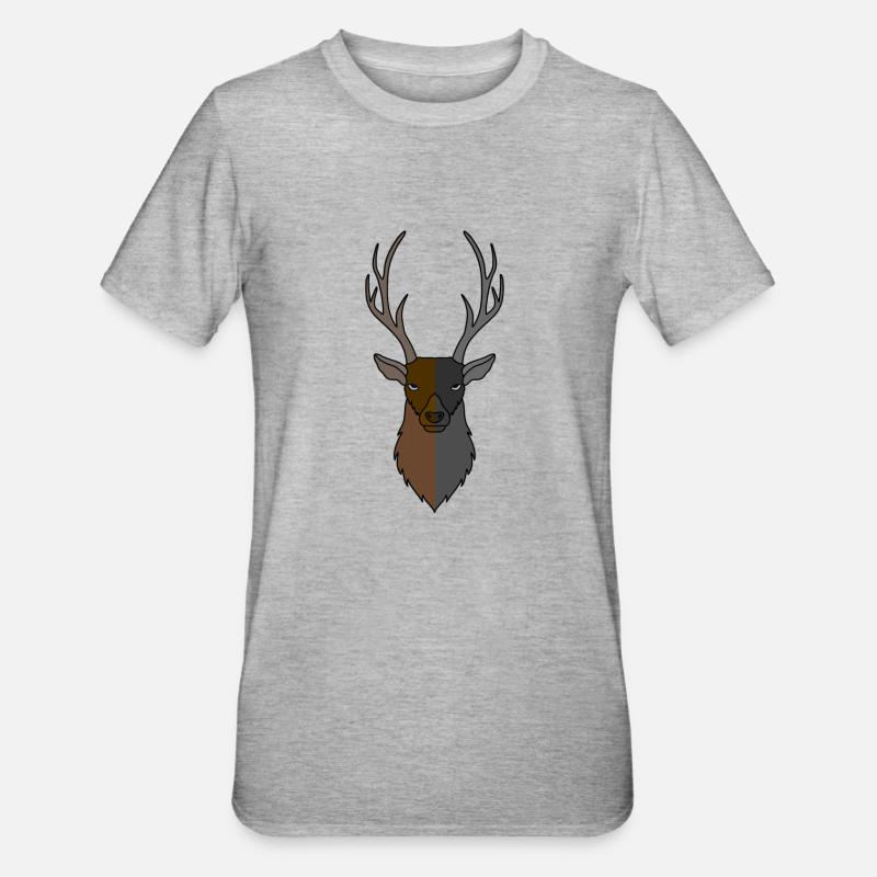 Rothirsch Geweih mit Hirschgeweih - Unisex Polycotton T-Shirt - Grau meliert