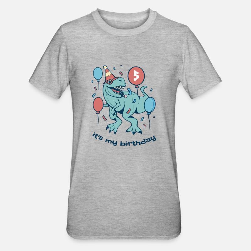 C’est mon anniversaire Dino - T-shirt polycoton Unisexe - gris chiné