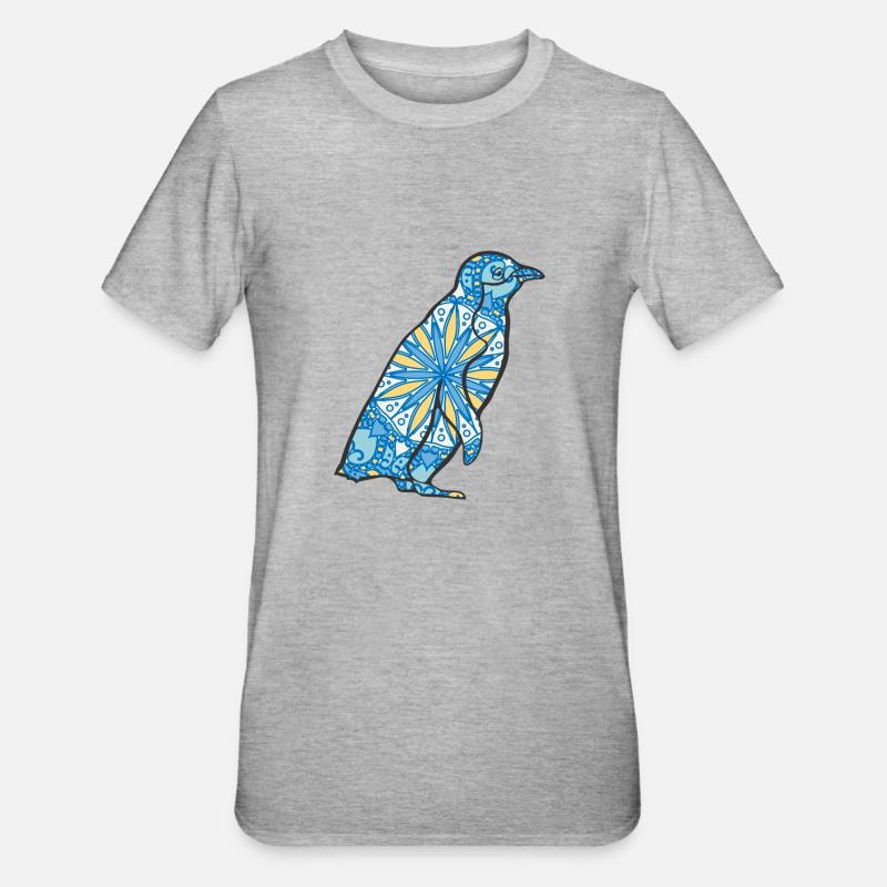 Mandala Penguin Geometric Pattern Art - Unisex Polycotton T-Shirt - heather grey