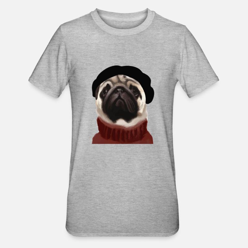 Chien carlin avec casquette et pull - T-shirt polycoton Unisexe - gris chiné
