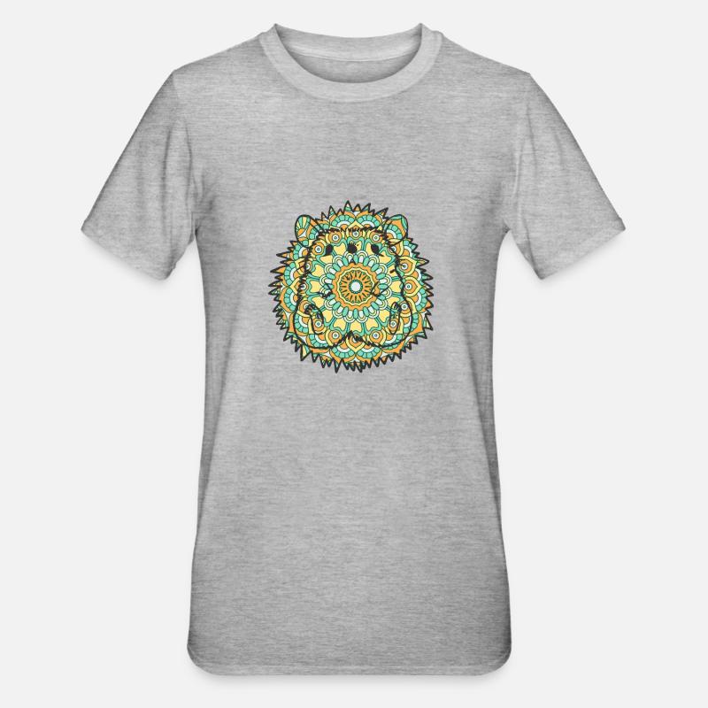 Mandala Hedgehog Geometric Pattern Art - Unisex Polycotton T-Shirt - heather grey
