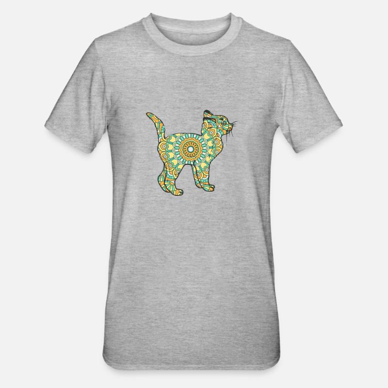Mandala Cat Geometry Pattern - Unisex Polycotton T-Shirt - heather grey