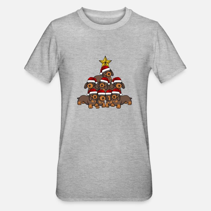 Arbre de Noël teckel - T-shirt polycoton Unisexe - gris chiné