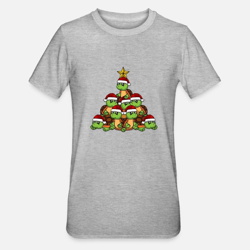 Turtle Christmas Tree - Unisex Polycotton T-Shirt - heather grey