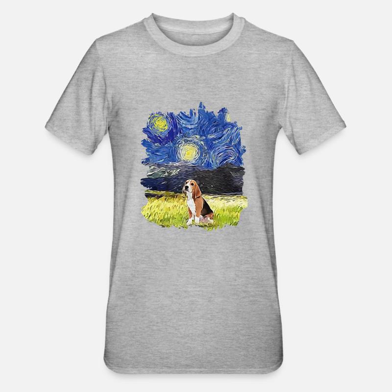 Nuit étoilée - Beagle - T-shirt polycoton Unisexe - gris chiné