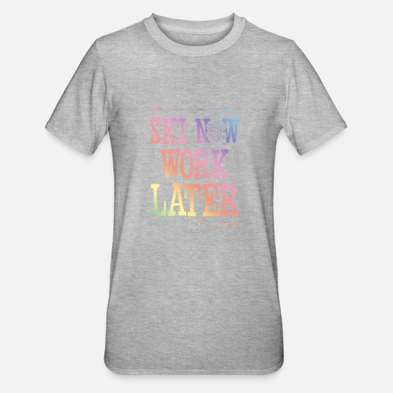 Ski now work later - Unisex Polycotton T-Shirt - Grau meliert