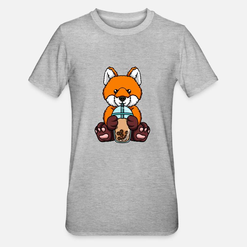 Kawaii Bubble Tea Fox - Unisex Polycotton T-Shirt - heather grey
