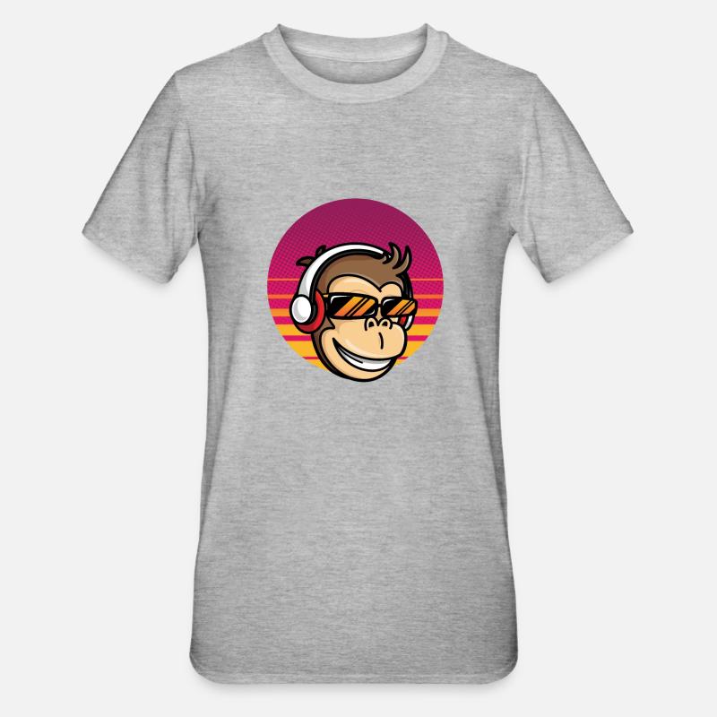 Affe mit Headset - Unisex Polycotton T-Shirt - Grau meliert