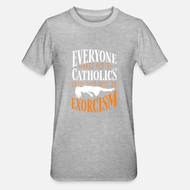 Catholiques, Église, Exorcisme - T-shirt polycoton Unisexe - gris chiné