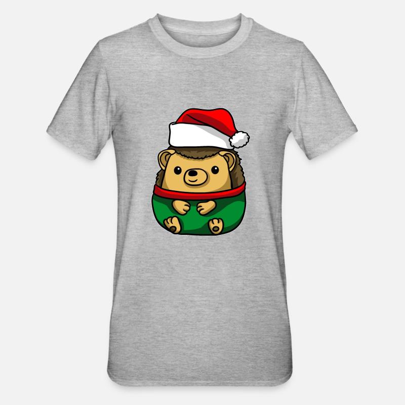 Igel mit Weihnachtsmütze Weihnachtskostüm - Unisex Polycotton T-Shirt - Grau meliert