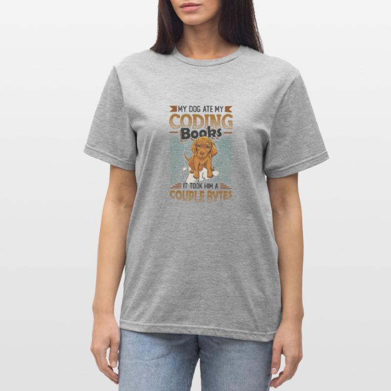 Dog Bytes Code Computer Joke Programming Unisex Polycotton T-Shirt