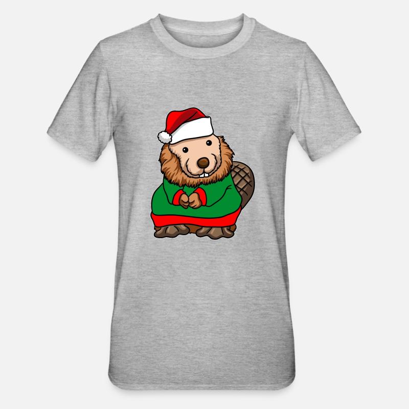 Castor Père Noël - T-shirt polycoton Unisexe - gris chiné