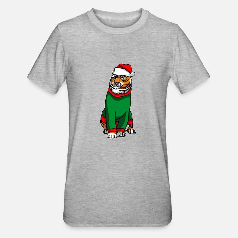 Tigre avec pull de Noël - T-shirt polycoton Unisexe - gris chiné