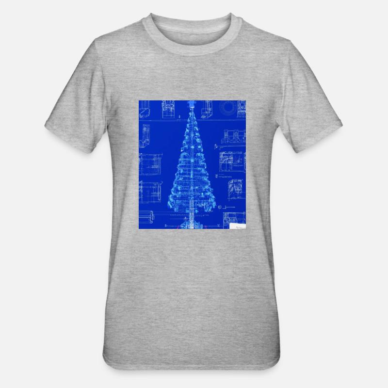 Weihnachten Weihnachtsbaum Schematic Blaupause - Unisex Polycotton T-Shirt - Grau meliert