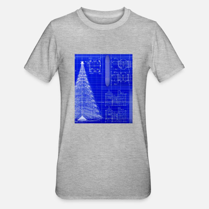 Weihnachten Weihnachtsbaum Schematic Blaupause - Unisex Polycotton T-Shirt - Grau meliert